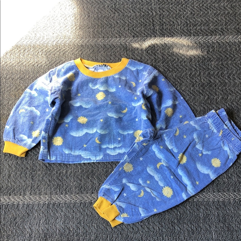 Blue Cloud & Sun Pajama Set with Yellow Trim